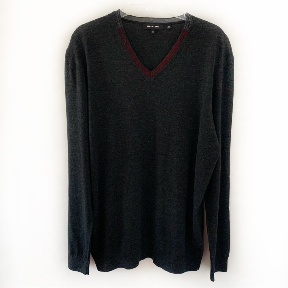 Jared Lang Men V-neck Long Sleeve Wool Blend Sweater/Pullover Sz XL